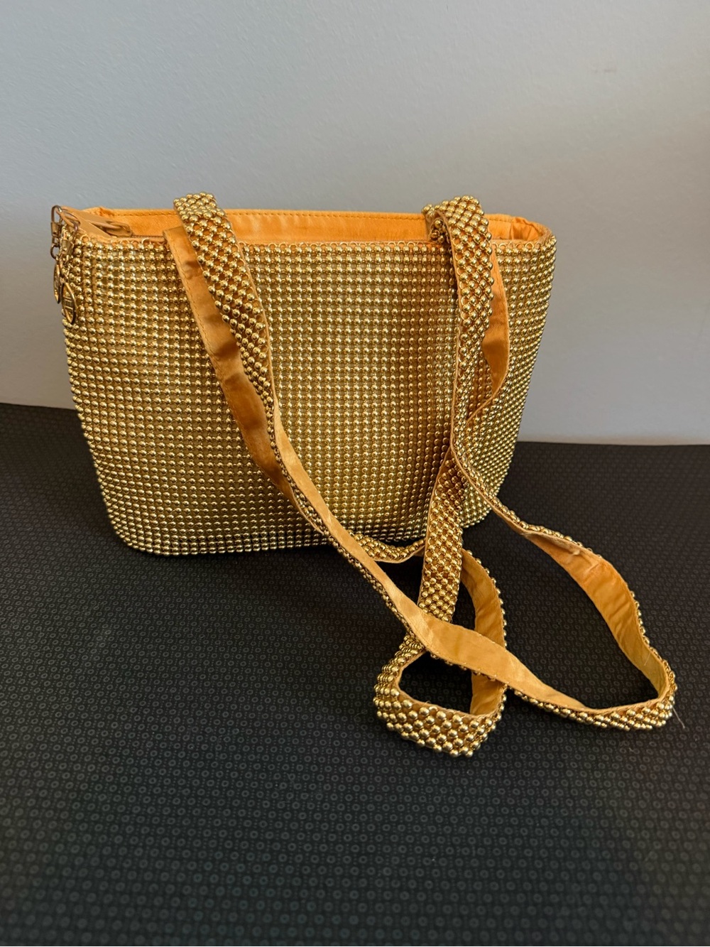 Vintage Bag by Marlo Gold Beads and Metallic Mesh Shoulder Evening Bag